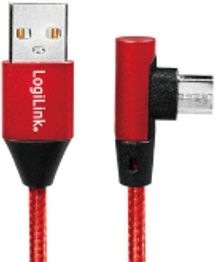 LogiLink Angle (90°) / Braided USB 2.0 to micro USB Cable Κόκκινο 1m (CU0150)