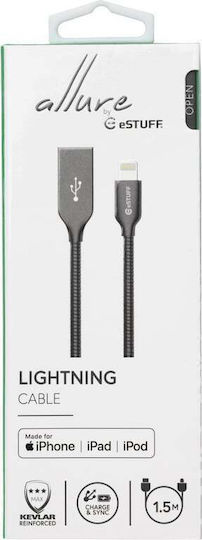 eSTUFF Редовна USB-A към Lightning кабел Сив 1.5м (ES601165)