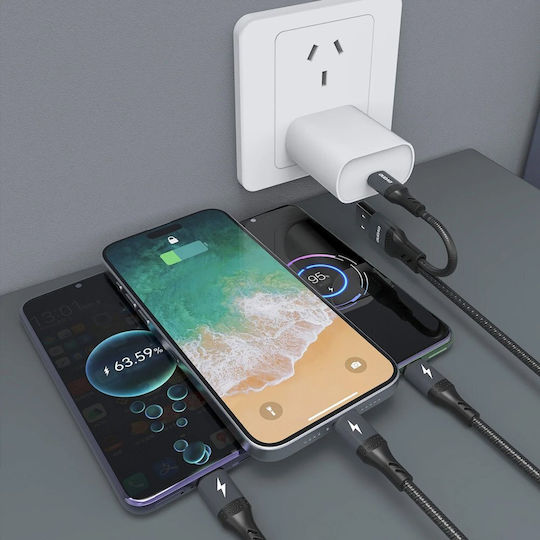 Dudao Braided USB to Lightning / Type-C / micro USB Cable Μαύρο 1.2m 304004-198959