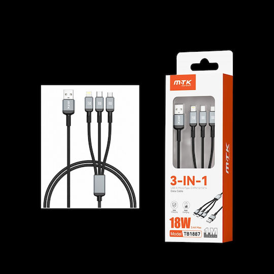 Moveteck Geflochten USB zu Blitzschlag / Typ-C,TC-TC / Micro-USB Kabel Schwarz 1m (463.010504)