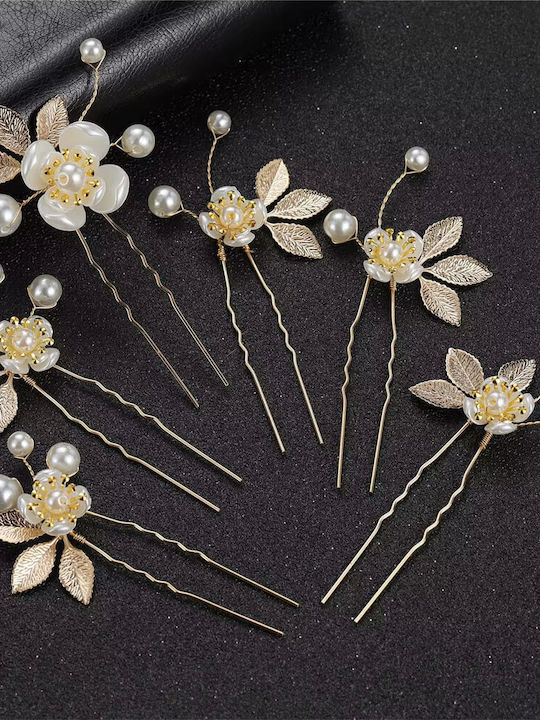 Bridal Hairpin Comb Set Pearls Leaves Gold or Silver Sybil
