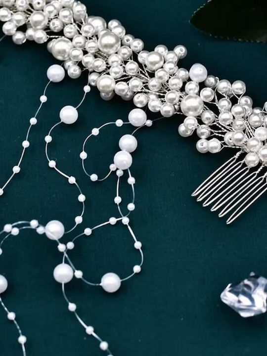 Accesoriu De Păr Pentru Mireasă Piepteni Lungi Atârnători Viță De Vie Cu Perle Gwendoline