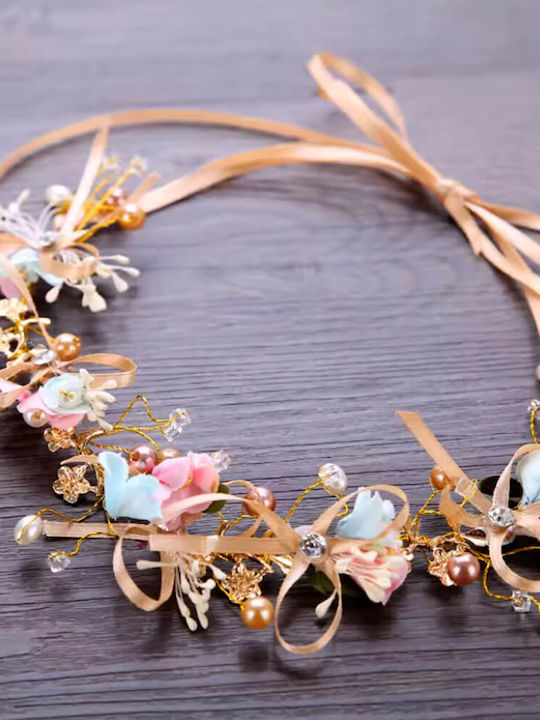 Accessory Hair Wreath Crystals Flowers Ribbon Champagne Pink Flower Girl Hariet