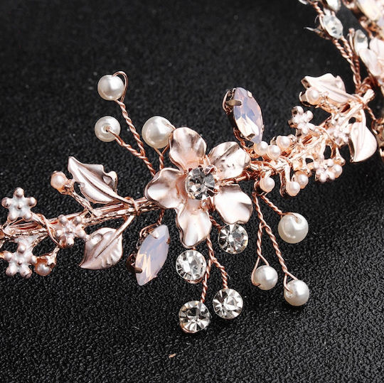 Bridal Hair Decoration Pink Gold Rose Gold Flowers Crystals Pearls Marlie