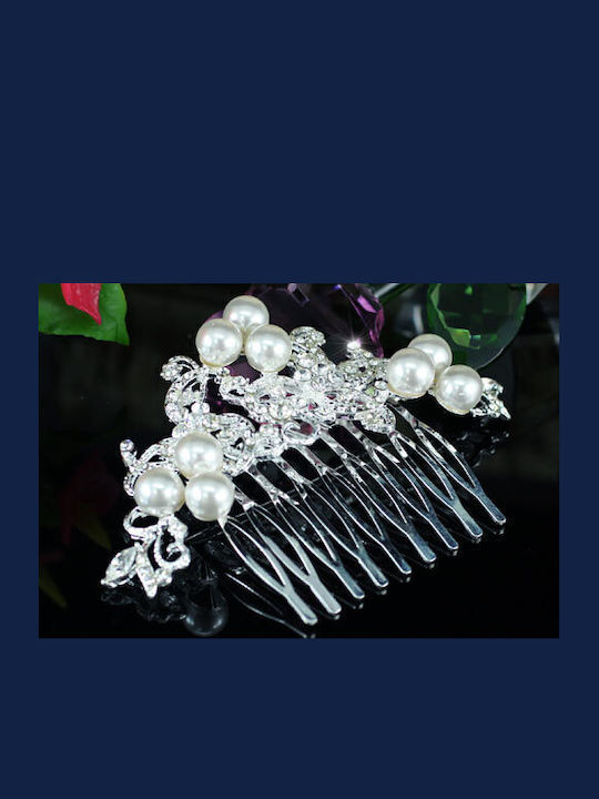 Loreli Silbernes Braut Haarspange Mit Perlen Und Kristallen