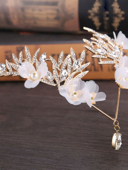 Crown Headpiece Forehead Bohemian Waterdrop Leaves Crystals Gold Bride Wedding Fern