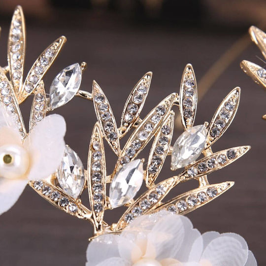 Crown Headpiece Forehead Bohemian Waterdrop Leaves Crystals Gold Bride Wedding Fern