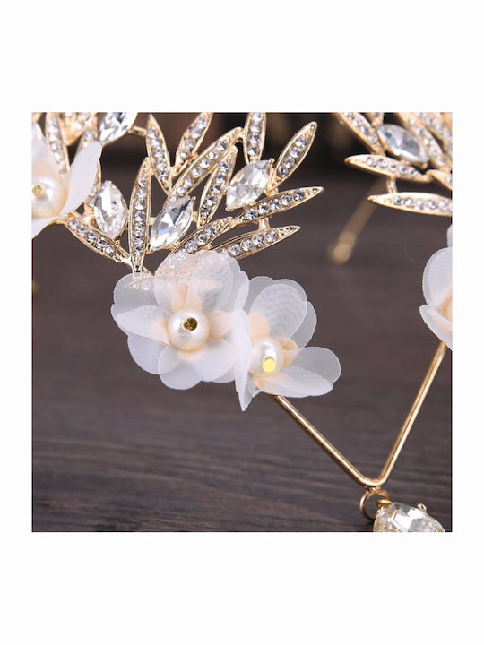 Crown Headpiece Forehead Bohemian Waterdrop Leaves Crystals Gold Bride Wedding Fern