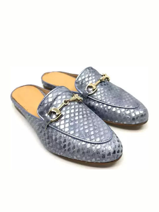 Leder Mules mit Absatz in Hellblau Farbe