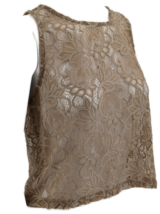 Damen Bluse Ärmellos Brown
