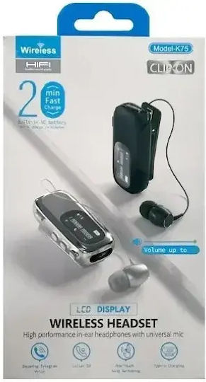 K75 In-ear Bluetooth Handsfree Ακουστικό Πέτου Ασημί
