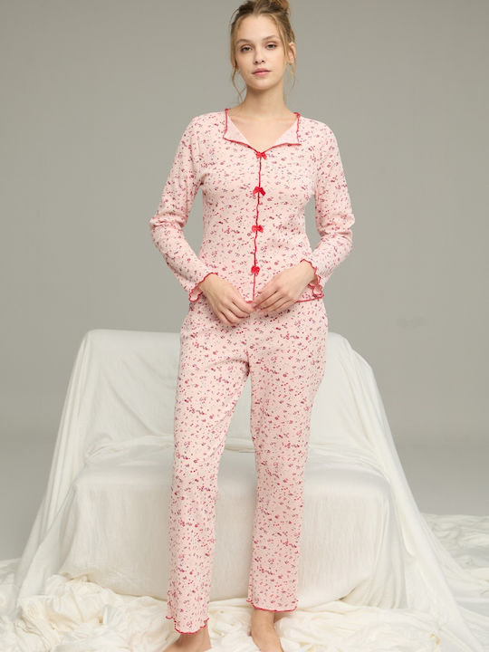 Siyah Inci Set Pijamale pentru Femei Pink