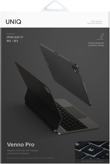 Uniq Venno Pro Flip Cover με Πληκτρολόγιο στα International English Μαύρη (iPad 2025 11")