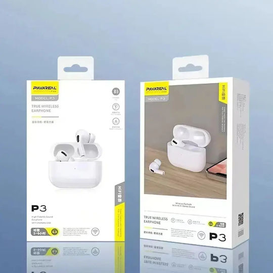 Pavareal P3 In-ear Bluetooth Handsfree Ακουστικά με Θήκη Φόρτισης Λευκά