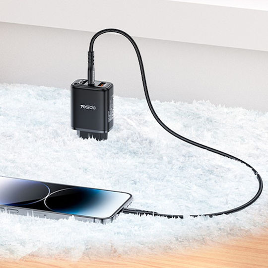 Yesido Charger Without Cable with USB-A Port and USB-C Port 20W Blacks (YC68)