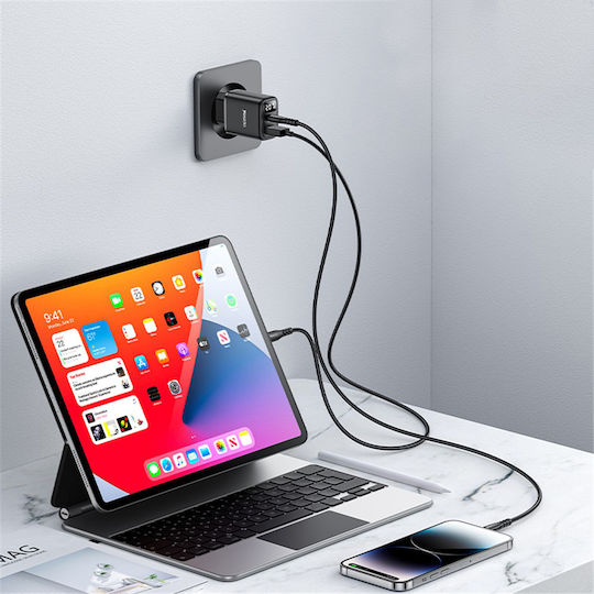 Yesido Charger Without Cable with USB-A Port and USB-C Port 20W Blacks (YC68)