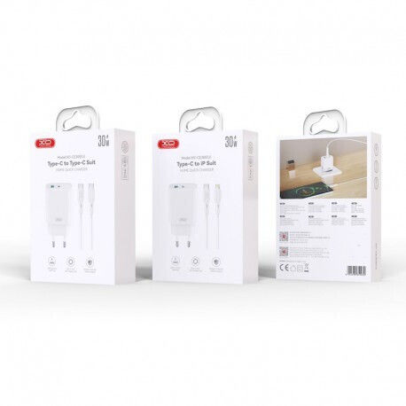 XO Ladegerät mit USB-A Anschluss und USB-C Anschluss und Kabel USB-C - Lightning 30W Stromlieferung Weißs (CE30)