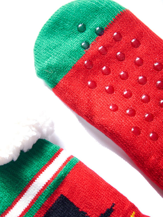 Women's Christmas Fleece Slipper Socks Snowman Red