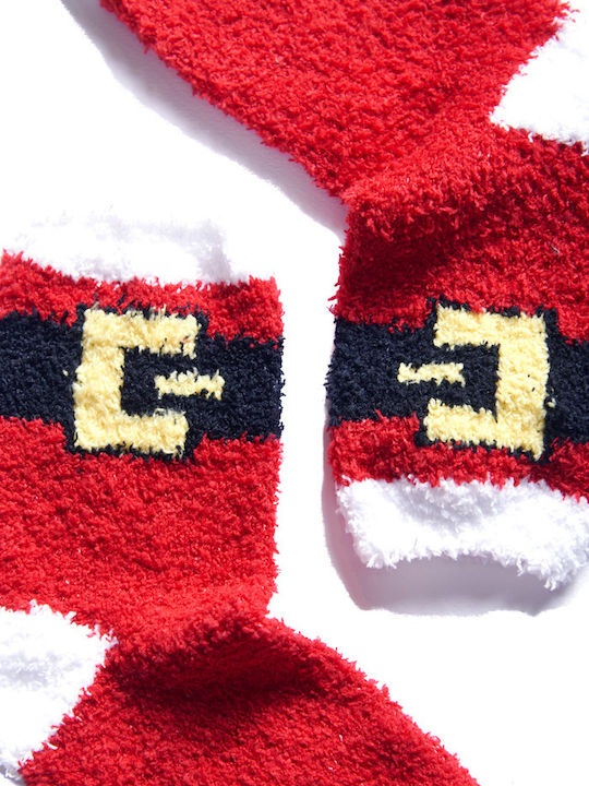 Women's Christmas Fleece Socks Pattern Stripe Red