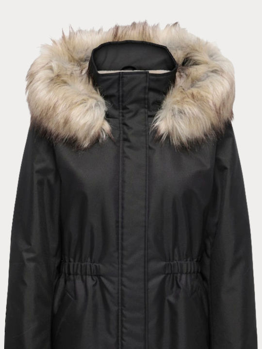 Mathilda Дълго Дамско Парка Яке за Зима Black / Nature Fur