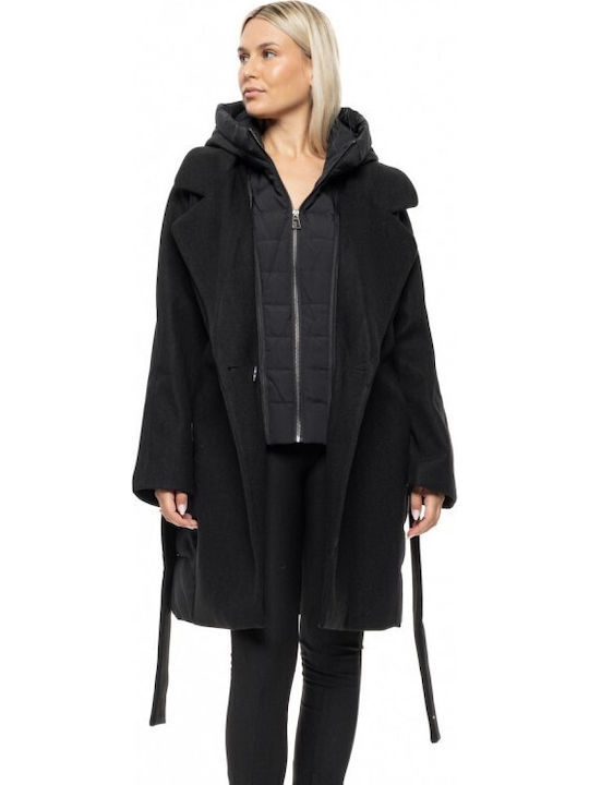 Women's Coat Black with Hood