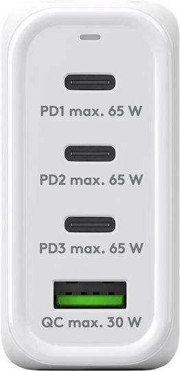 Goobay Φορτιστής Χωρίς Καλώδιο GaN με Θύρα USB-A και 3 Θύρες USB-C 68W Power Delivery Λευκός (64822)