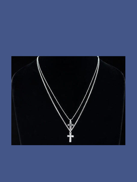 Gold White Plated Cross Necklace Swarovski Crystals Christy
