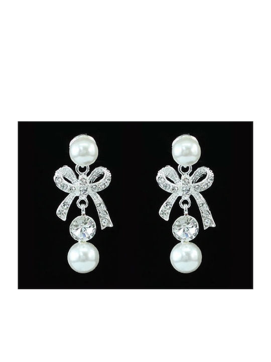 Bridal White & Silver Faux Pearl Necklace Jewelry Set Anais