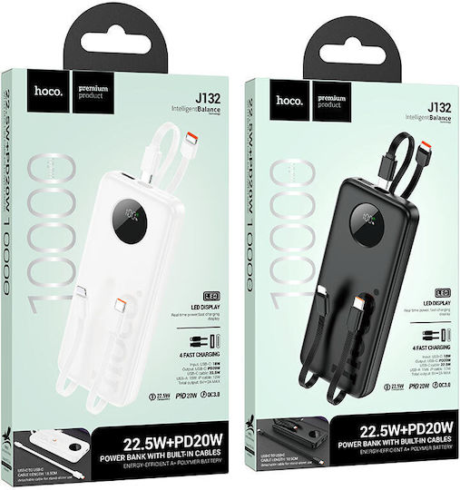 Hoco J132 Power Bank 10000mAh with USB-A Port and USB-C Port White