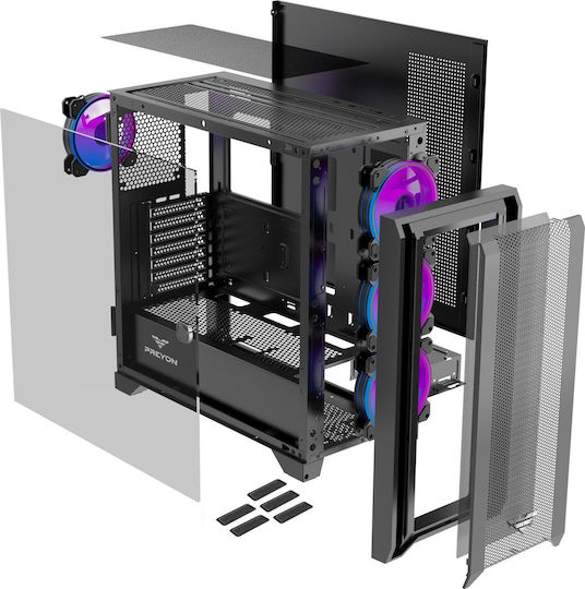 Preyon Nest Windy+ Gaming Midi-Turm Computergehäuse mit Seitenfenster Schwarz