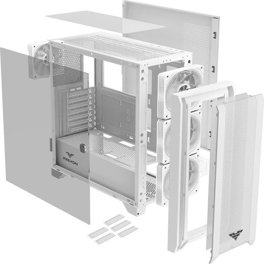 Preyon Nest Windy Gaming Midi-Turm Computergehäuse mit Seitenfenster Weiß