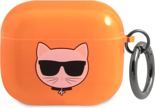 Karl Lagerfeld Choupette Silicone Case with Keychain Orange for Apple AirPods 3