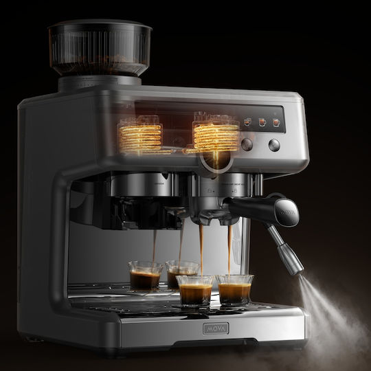 Mova Αυτόματη Μηχανή Espresso 2650W Πίεσης 20bar με Μύλο Άλεσης Ασημί