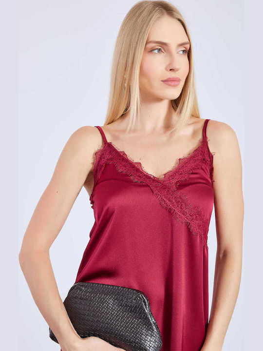 Celestino Damenkleid Midi Satin Mit Spitze Burgundisch