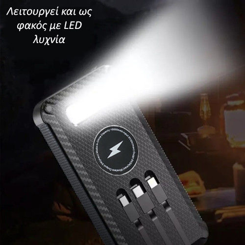 Ηλιακό Power Bank 10000mAh 15W με 2 Θύρες USB-A και Θύρα USB-C Μαύρο