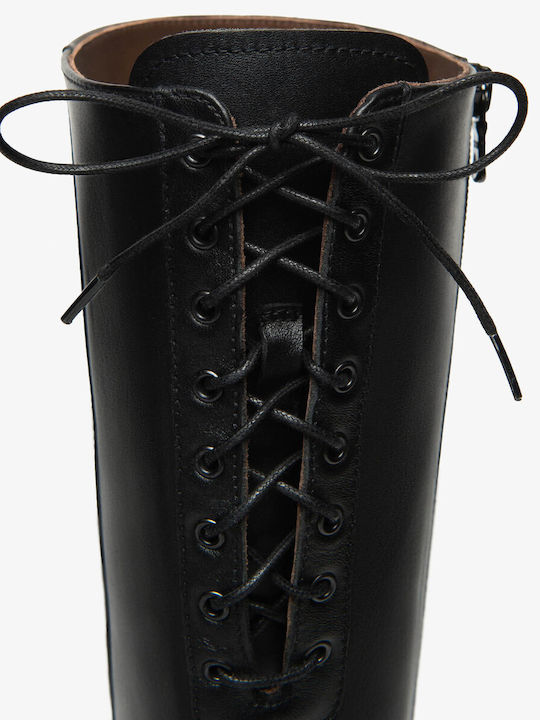 Leder Damenstiefel mit Gummizug Schwarz