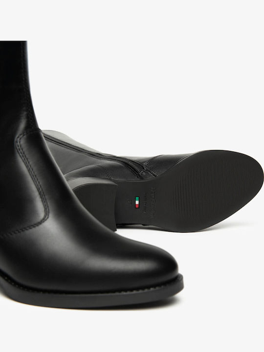 Leder Damenstiefel mit Gummizug Schwarz