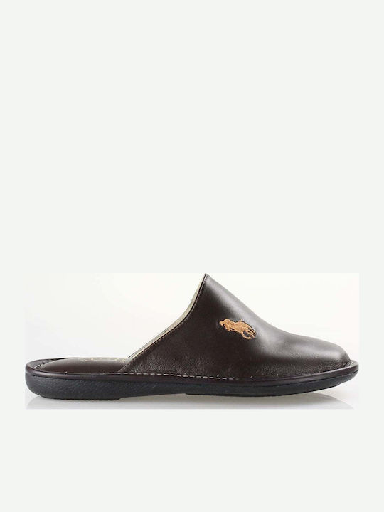 Men's Leather Slippers Brown