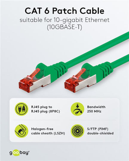 Goobay S/FTP Cat.6 (Gigabit) Καλώδιο Δικτύου Ethernet 0.25m Πράσινο