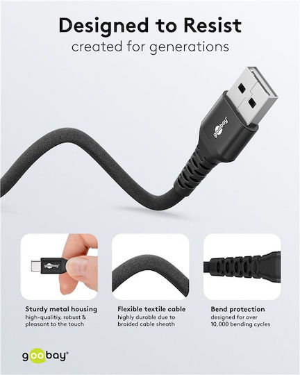 Goobay Geflochten USB 2.0 Kabel USB-C männlich - USB-A 60W Schwarz 2m (74527)