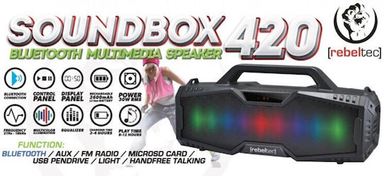 Rebeltec Soundbox 420 Ηχείο Bluetooth 30W με Ραδιόφωνο και Διάρκεια Μπαταρίας έως 12 ώρες Μαύρο