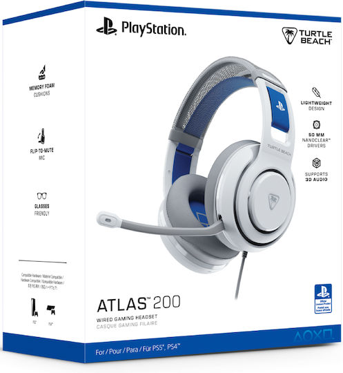 Turtle Beach Atlas 200 Over Ear Gaming Headset με σύνδεση 3.5mm Λευκό for PC / PS5