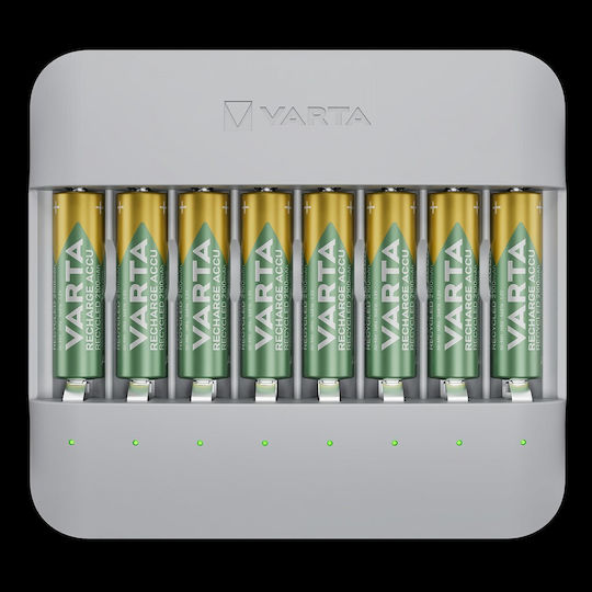 Varta Eco Charger Multi Recycled USB 8 Μπαταριών Ni-MH Μεγέθους AA/AAA Σετ με 8x AA 2100mAh σε Γκρι χρώμα