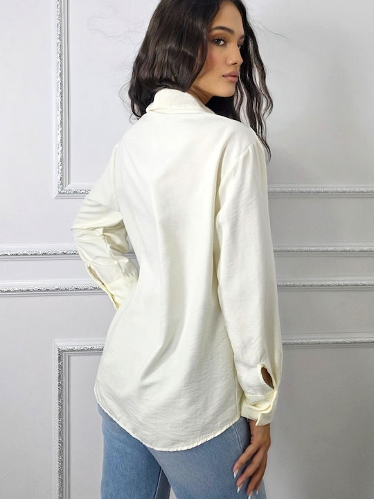 Langärmelig Damen Hemd White Druck