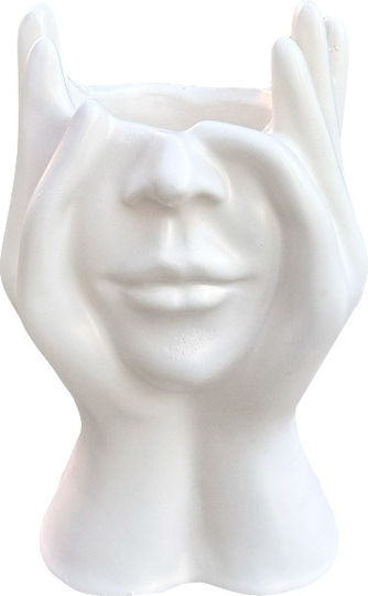 Artistic Decorative Ceramic Vase Face Covered by Hands White