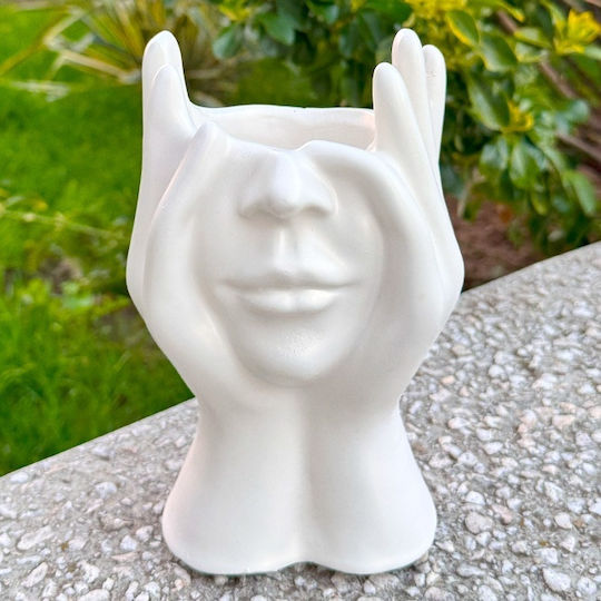 Artistic Decorative Ceramic Vase Face Covered by Hands White