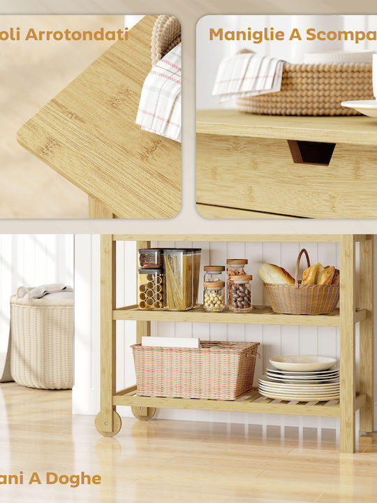 HomCom Τρόλεϊ Κουζίνας Ξύλινο 2 Θέσεων Καφέ 75x43x100cm