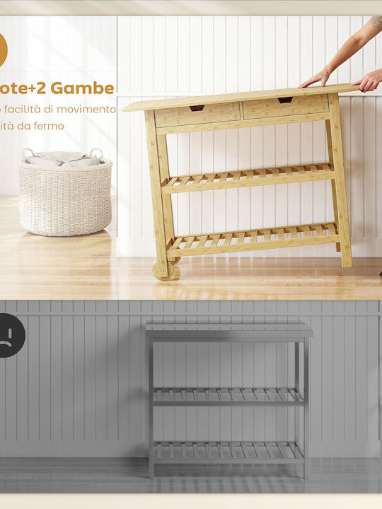 HomCom Τρόλεϊ Κουζίνας Ξύλινο 2 Θέσεων Καφέ 75x43x100cm