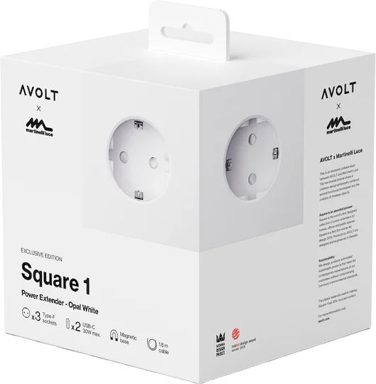 AVOLT PowerCube 3 Positionen mit USB-C und Kabel 1.8m