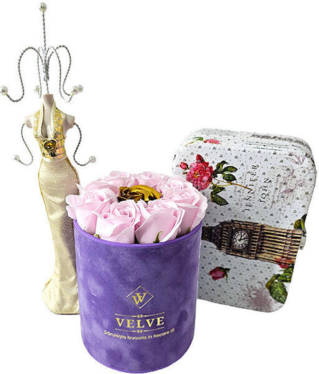 Velvet Package 9 Soap Roses In A Purple Velvet Box Pink Gold Jewelry Box Jewelry Holder In Silhouette Shape